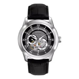 Bulova Sutton Classic Mens Automatic Stainless Steel Black Dial Black Leather Strap Watch