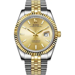 BUREI Men's Automatic Watch Analog Dial with Date Window Sapphire Crystal Stainless Steel Band and Case