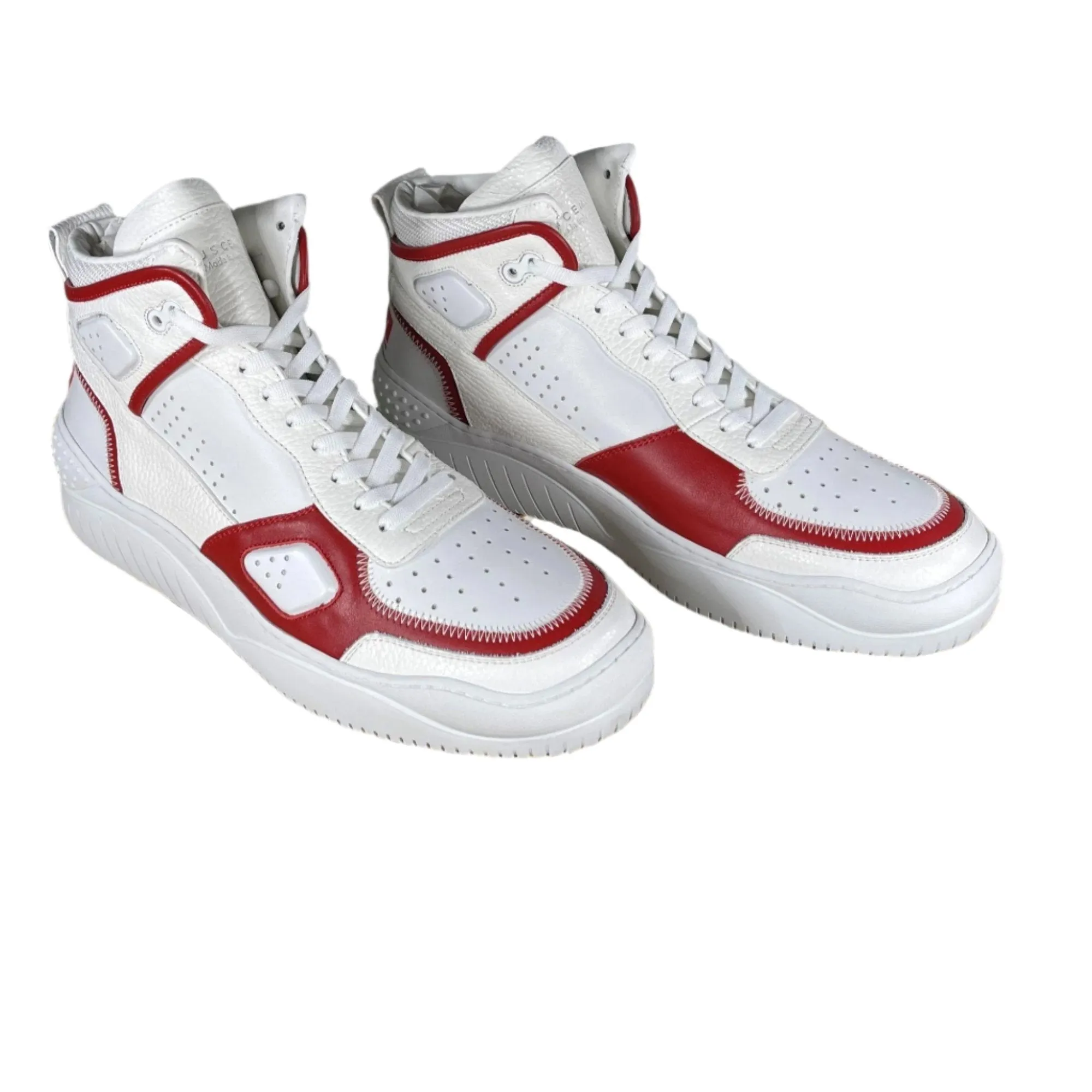 Buscemi Men's Basket White/Red Leather High Top Sneakers