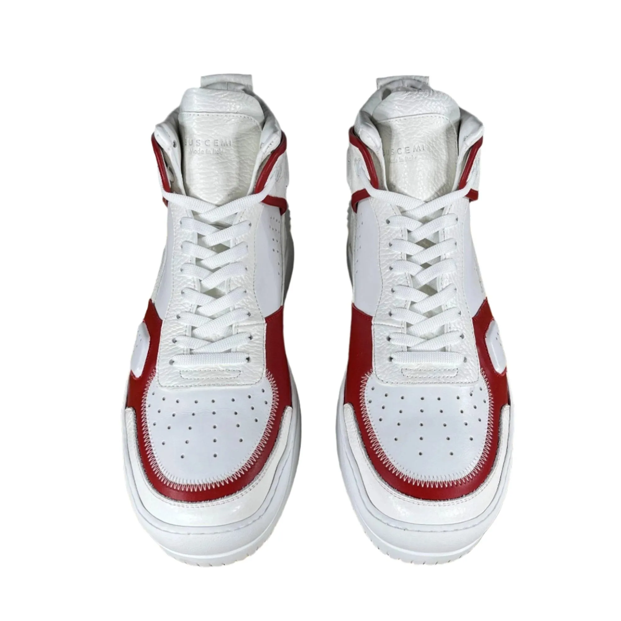 Buscemi Men's Basket White/Red Leather High Top Sneakers