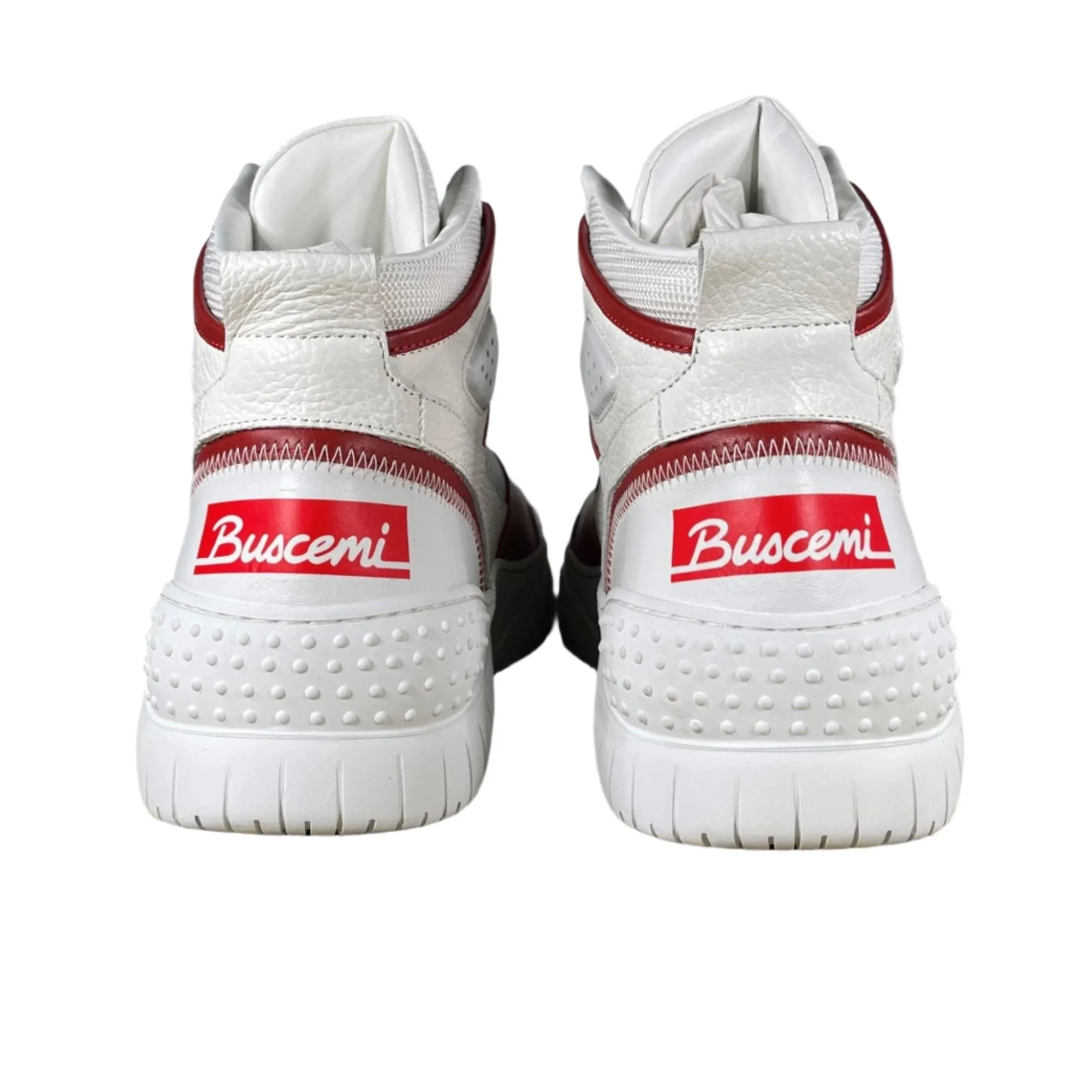 Buscemi Men's Basket White/Red Leather High Top Sneakers