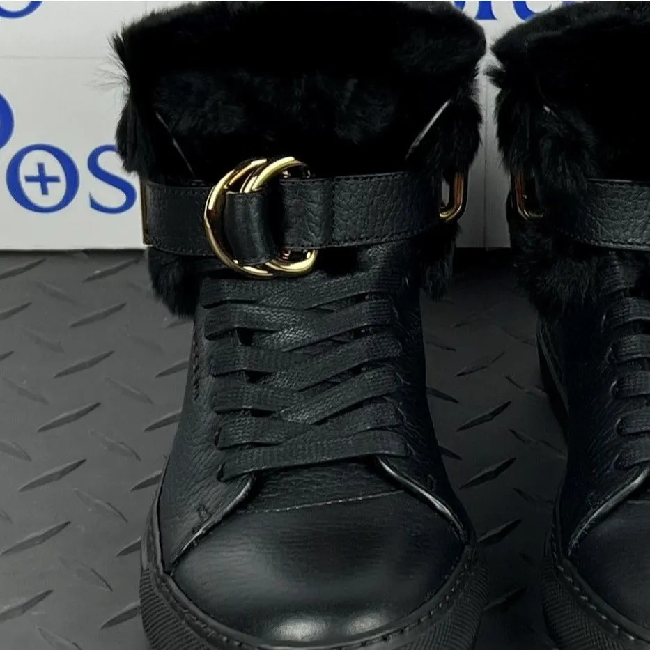 Buscemi Women's 100MM Rabbit Black Leather/Fur Sneakers