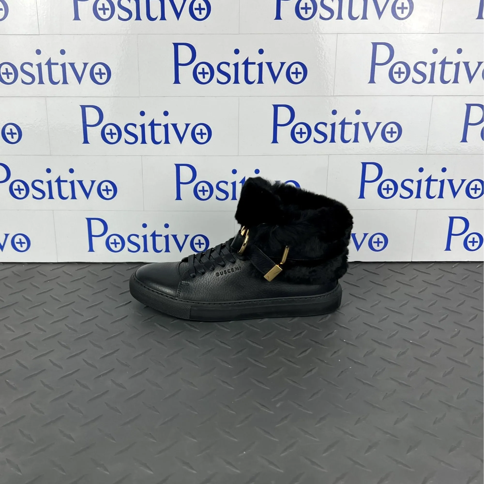 Buscemi Women's 100MM Rabbit Black Leather/Fur Sneakers