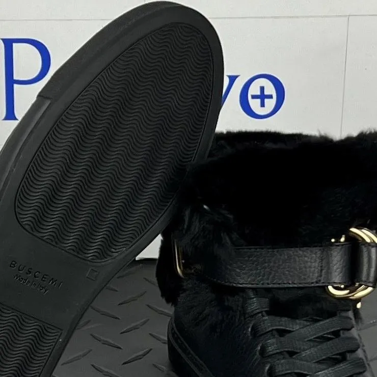 Buscemi Women's 100MM Rabbit Black Leather/Fur Sneakers