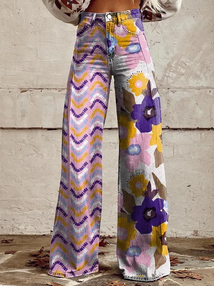 Caitlin - Colorful Flower Geometric Pattern Pants