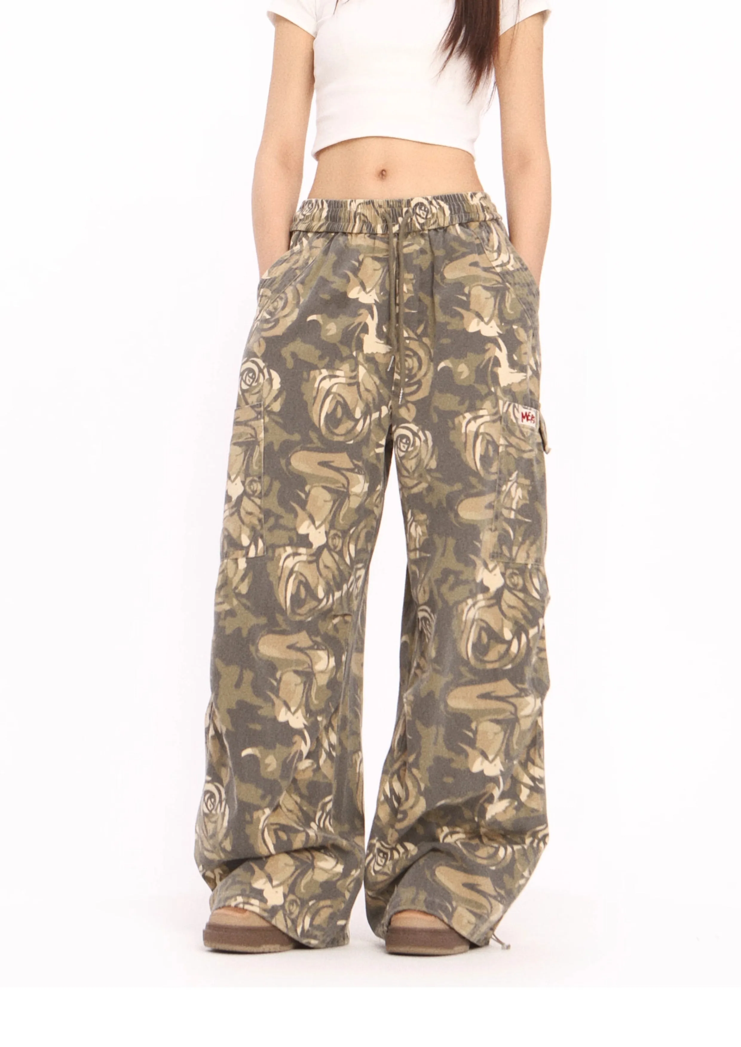 Camouflage cargo loose wide-leg trousers