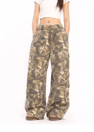 Camouflage cargo loose wide-leg trousers
