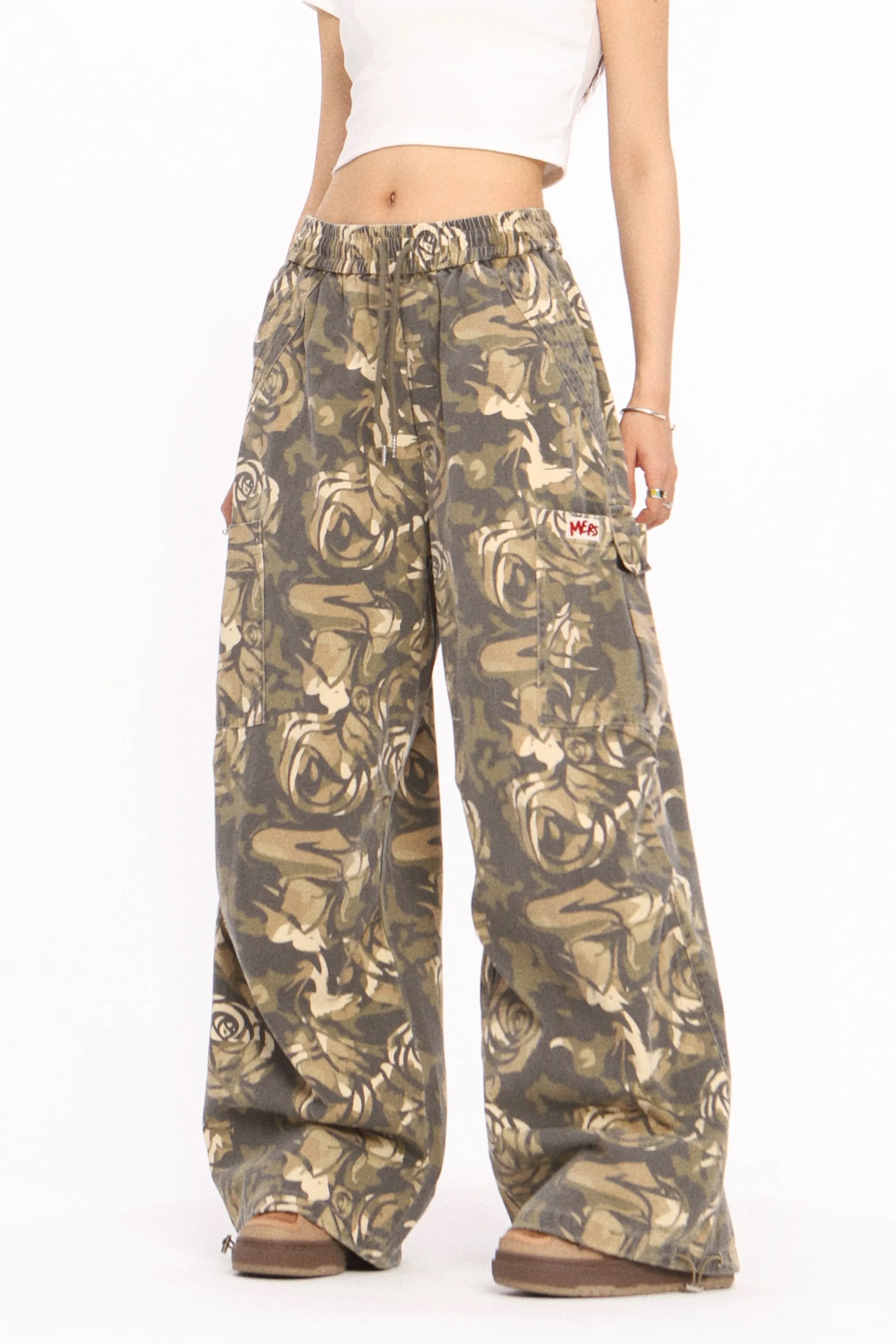 Camouflage cargo loose wide-leg trousers