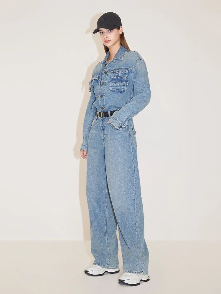 Cargo Style Denim Jumpsuit