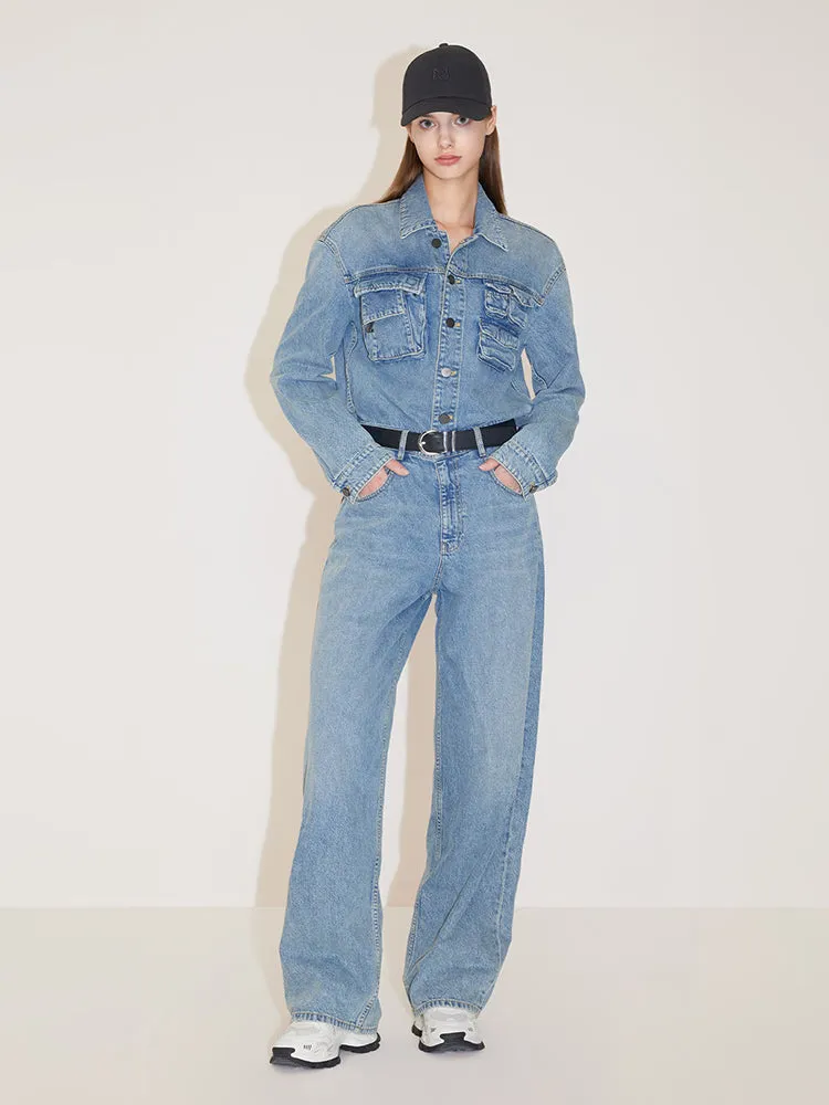 Cargo Style Denim Jumpsuit