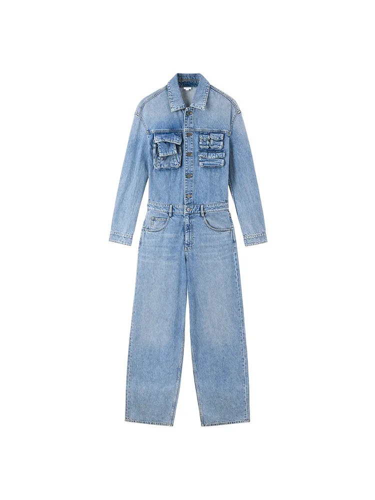 Cargo Style Denim Jumpsuit