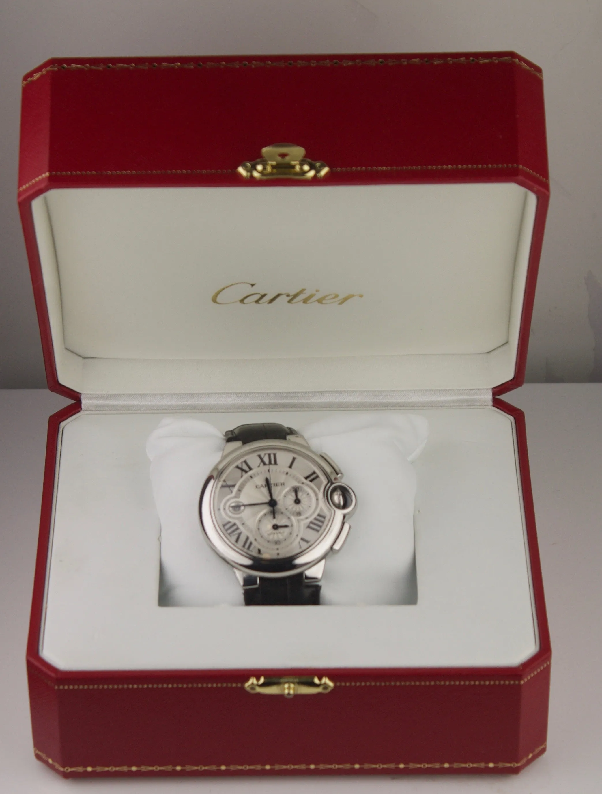 Cartier Ballon Bleu Chronograph 44mm Silver Roman Numeral Automatic 3109 Watch