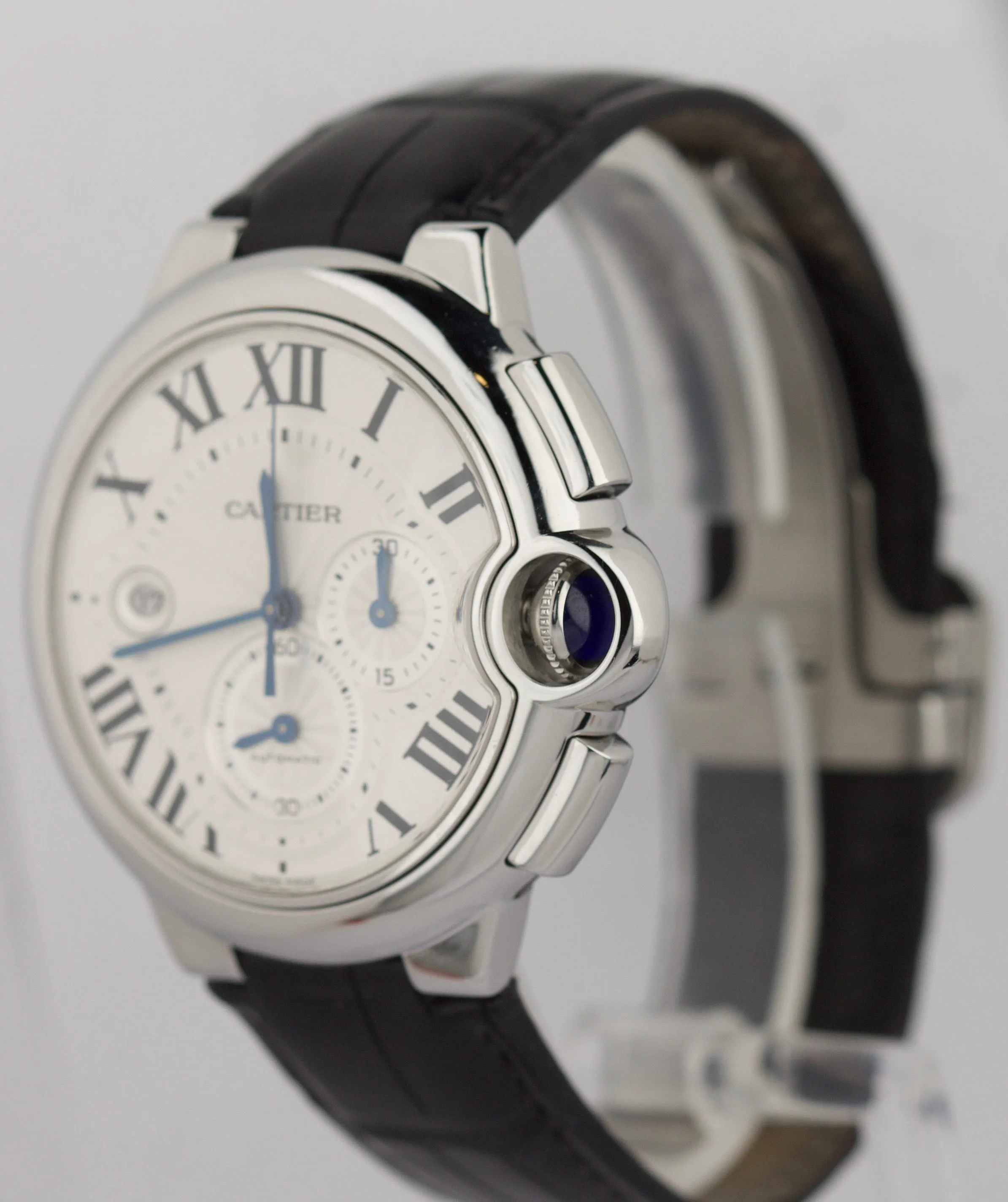 Cartier Ballon Bleu Chronograph 44mm Silver Roman Numeral Automatic 3109 Watch