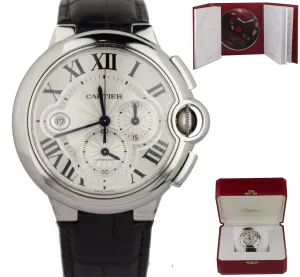 Cartier Ballon Bleu Chronograph 44mm Silver Roman Numeral Automatic 3109 Watch
