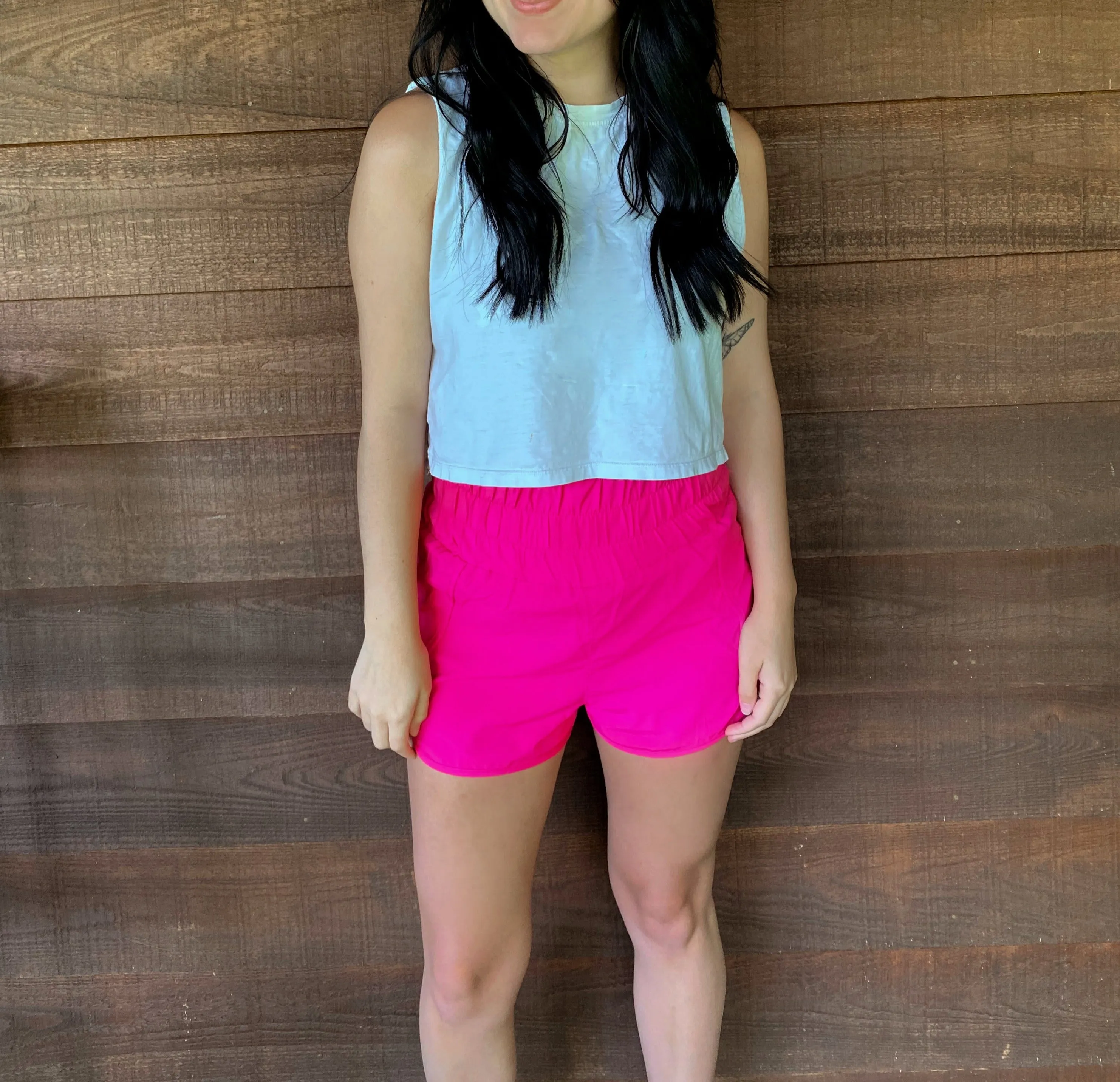 Cass Smocked Waist Shorts- Hot Pink
