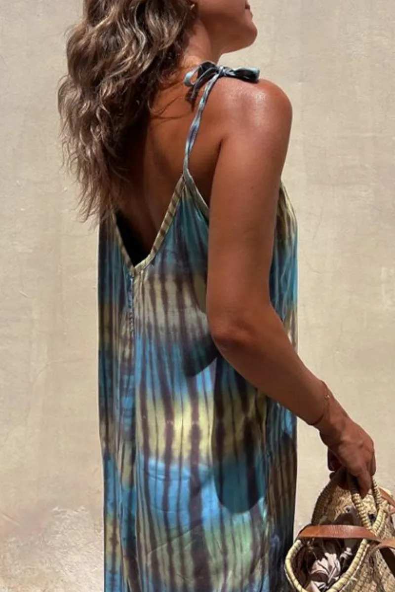 Casual College Print Pocket V Neck Loose Jumpsuits