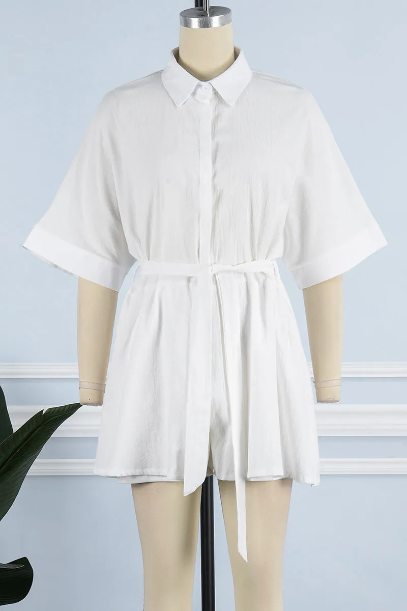 Casual Simplicity Solid Frenulum Solid Color Turndown Collar Loose Jumpsuits