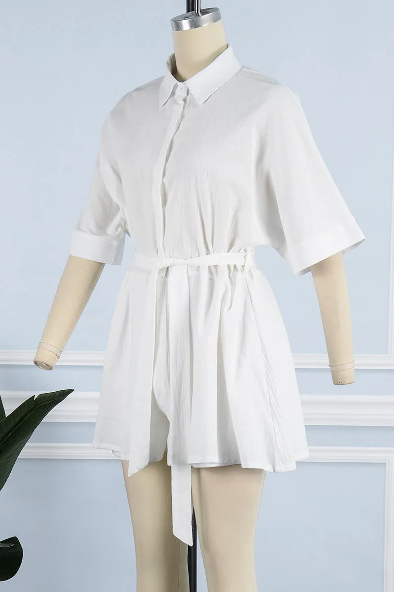 Casual Simplicity Solid Frenulum Solid Color Turndown Collar Loose Jumpsuits