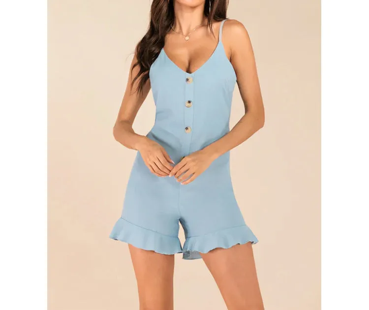 Casual Sky Blue Sling Ruffled Jumpsuit