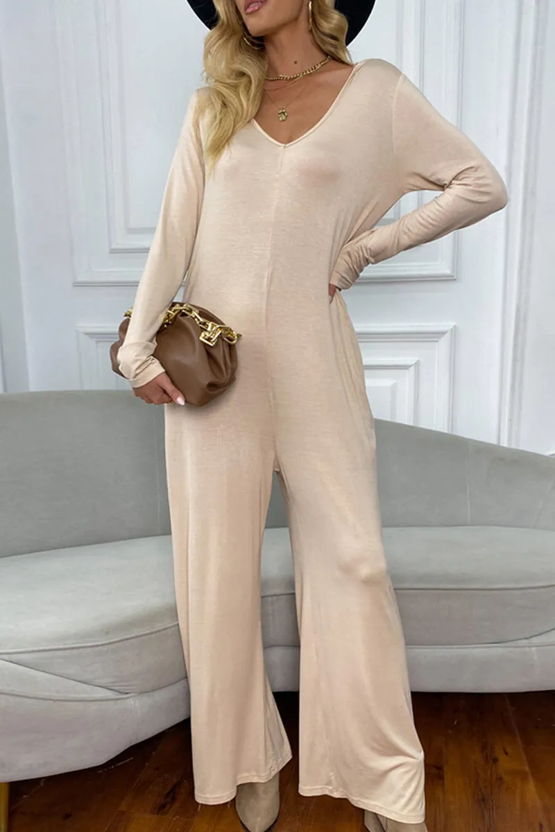 Casual Solid Patchwork Hooded Collar Straight Jumpsuits
