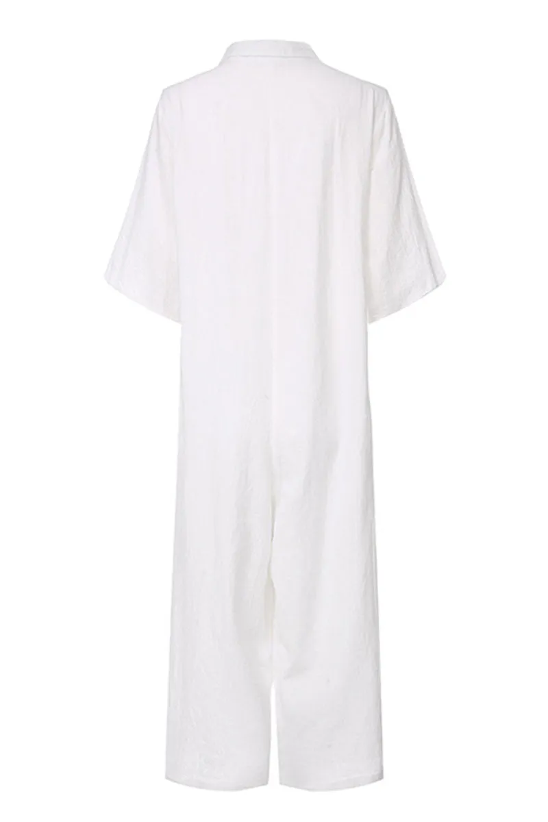 Casual Solid Turndown Collar Loose Jumpsuits(3 Colors)