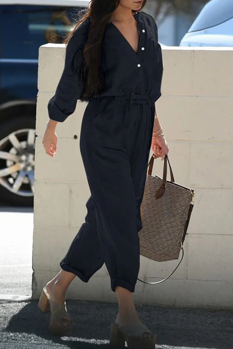 Casual Solid V Neck Harlan Jumpsuits(3 Colors)