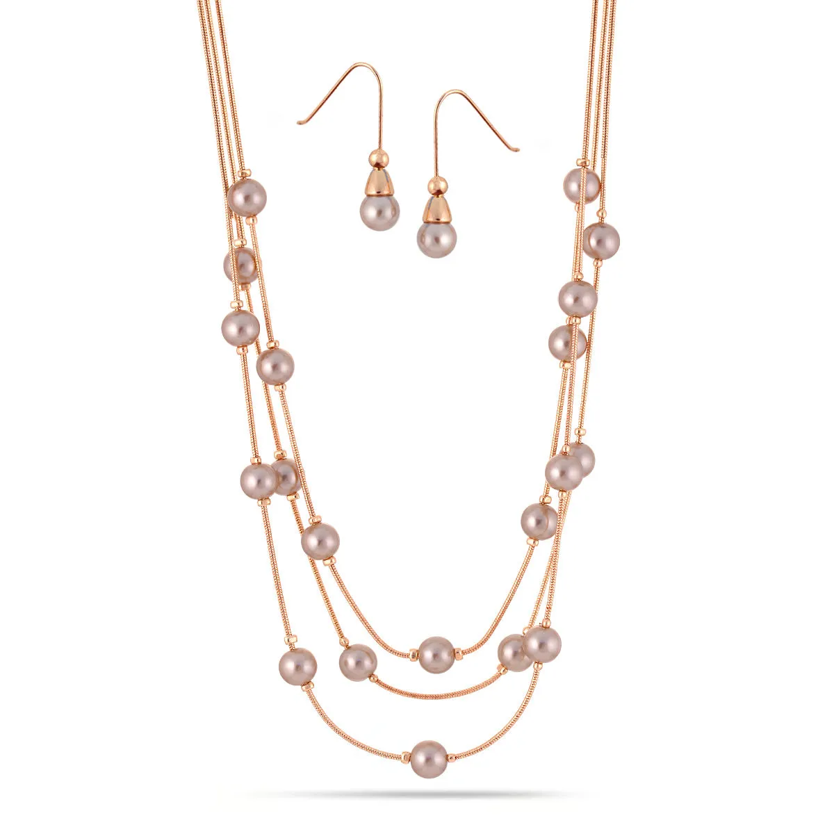 CHAMPAGNE PEARL LAYERED  NECKLACES #HNN E084RG (GE6/AB6)