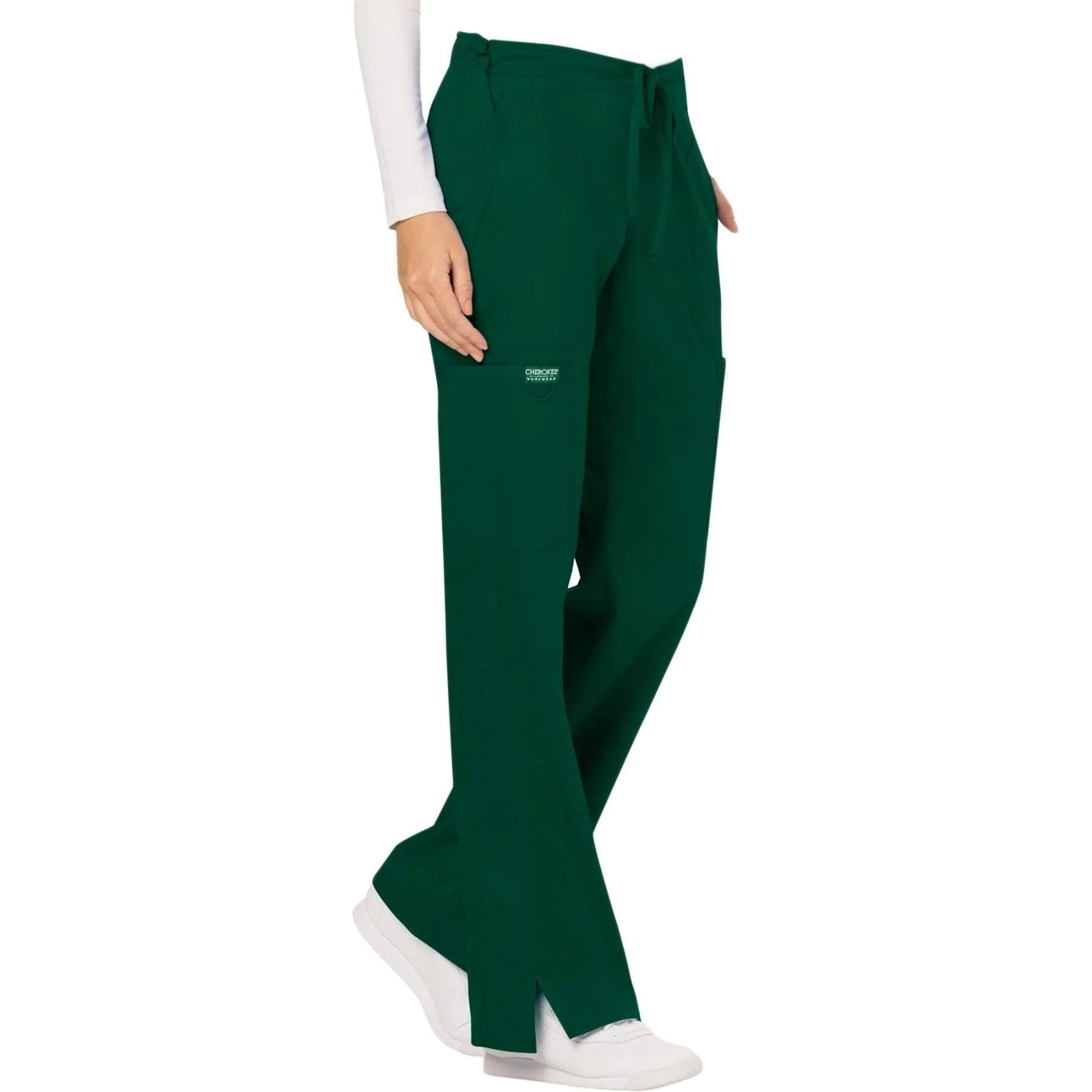 Cherokee Revolution WW120 Scrubs Pants Womens Mid Rise Flare Drawstring Hunter Green