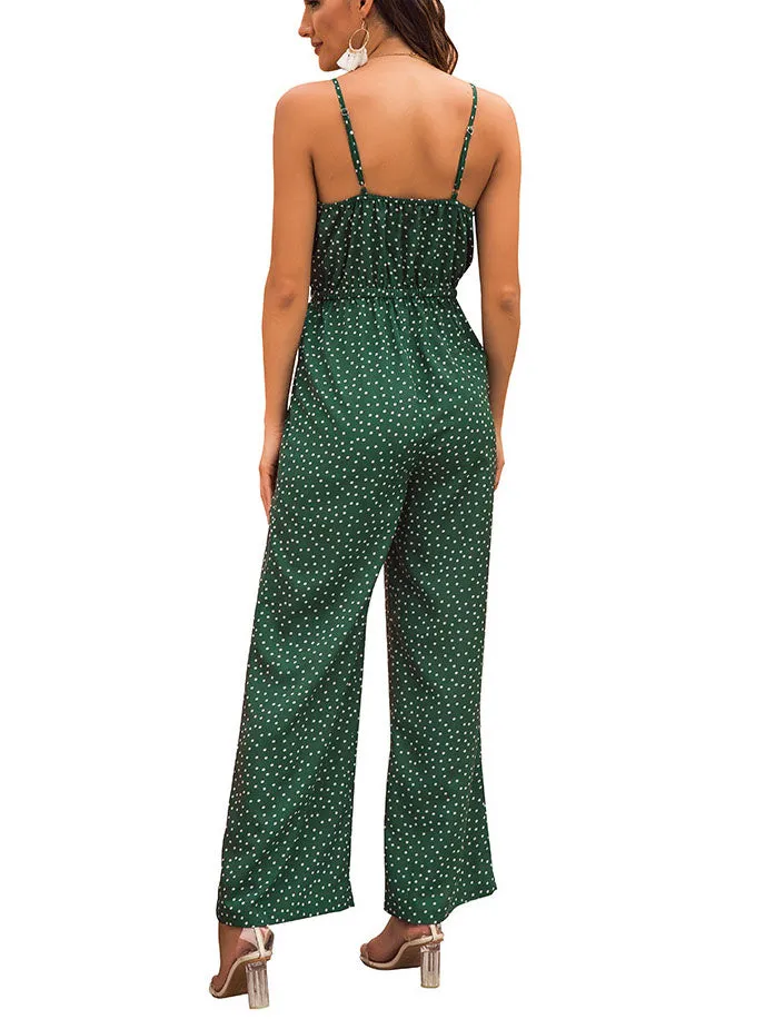 Chest Knotted Straps Slings Onesies Printed Wave Point Casual Loose Trousers Jumpsuit