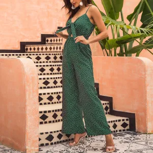 Chest Knotted Straps Slings Onesies Printed Wave Point Casual Loose Trousers Jumpsuit