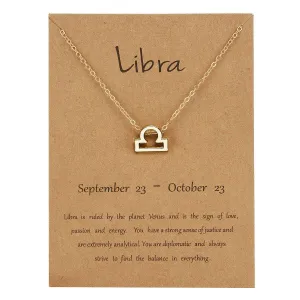 Children's Necklaces:  Steel with Gold IP Birthday Gift Zodiac Necklaces - Libra