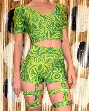 Choose A Design: Short Sleeve/Mini Shorts/Garters Outfit [3 Piece Set, 3 Pockets] (Custom Handmade Order)