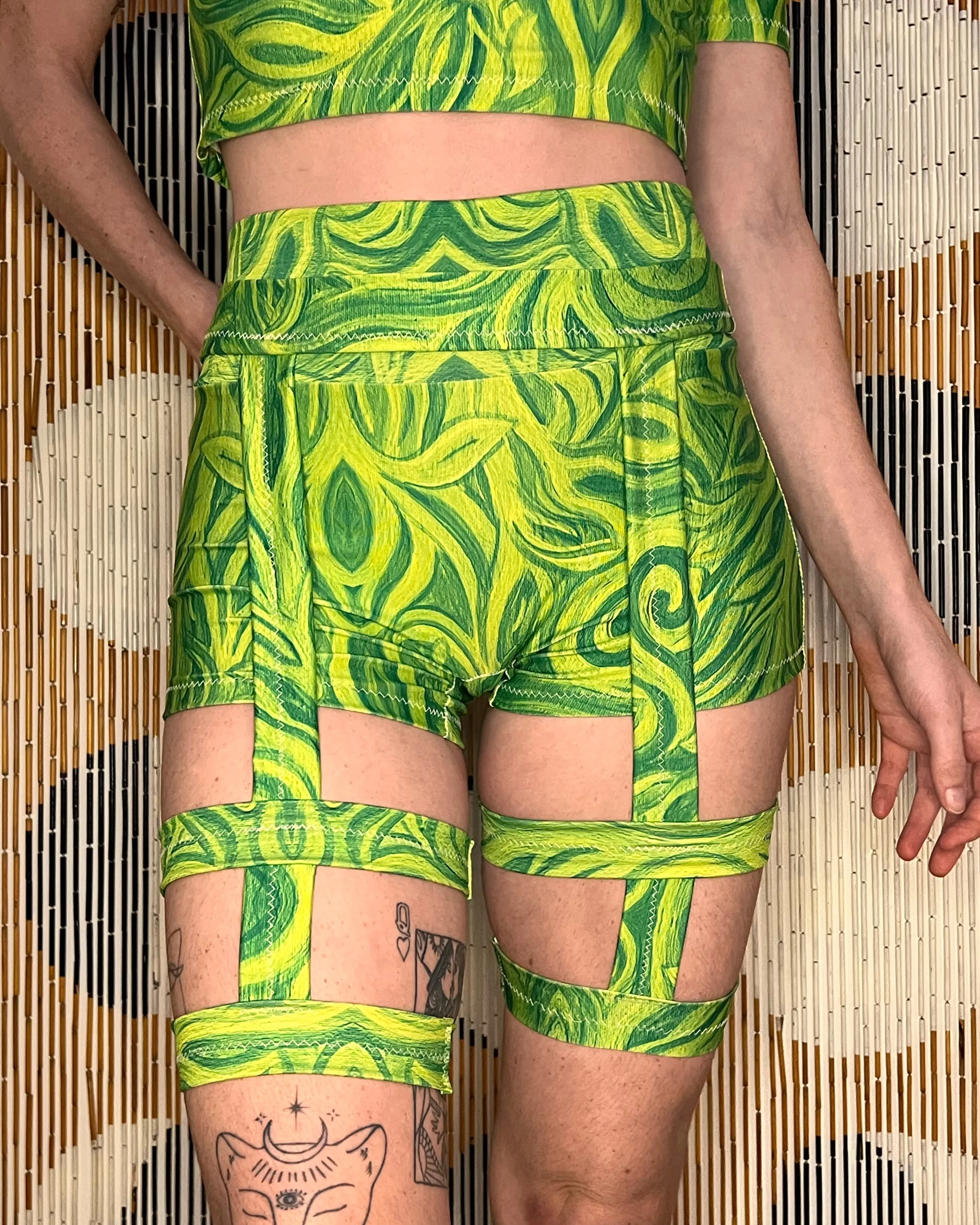 Choose A Design: Short Sleeve/Mini Shorts/Garters Outfit [3 Piece Set, 3 Pockets] (Custom Handmade Order)
