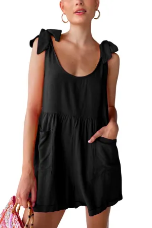 Chouyatou Women's Wide leg Romper Shorts Sexy Tie Knot Strap Sleeveless Boho Jumpsuit Overall Pants