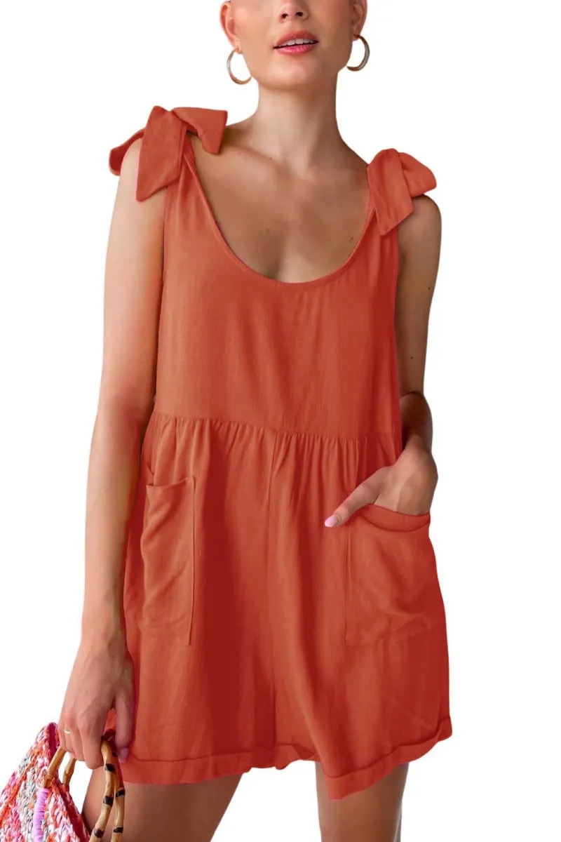 Chouyatou Women's Wide leg Romper Shorts Sexy Tie Knot Strap Sleeveless Boho Jumpsuit Overall Pants