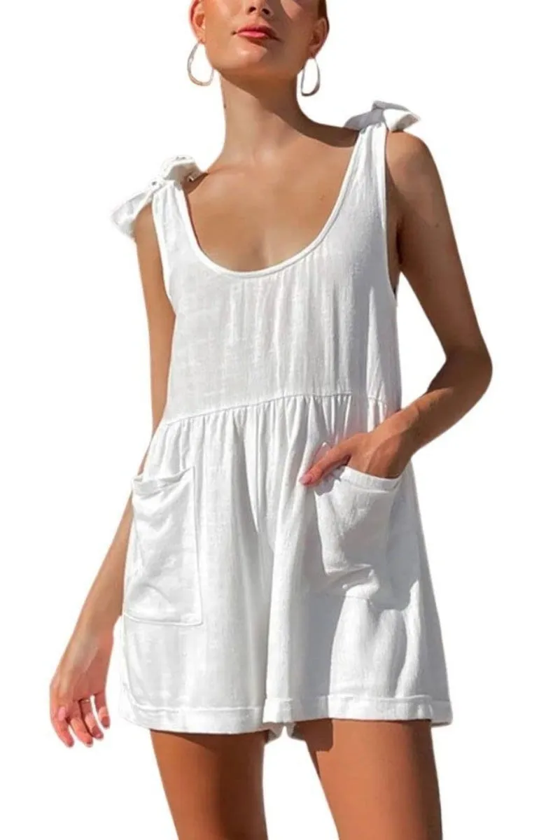 Chouyatou Women's Wide leg Romper Shorts Sexy Tie Knot Strap Sleeveless Boho Jumpsuit Overall Pants