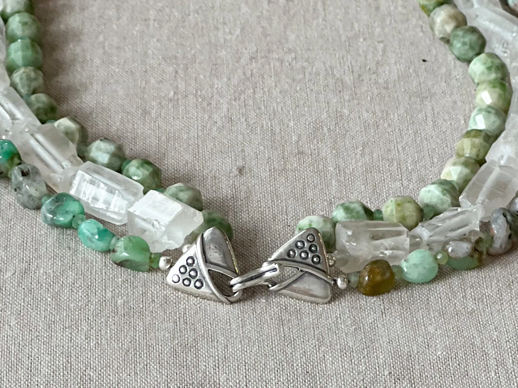 Chrysoprase, Rock Crystal and Natural Jade Necklace