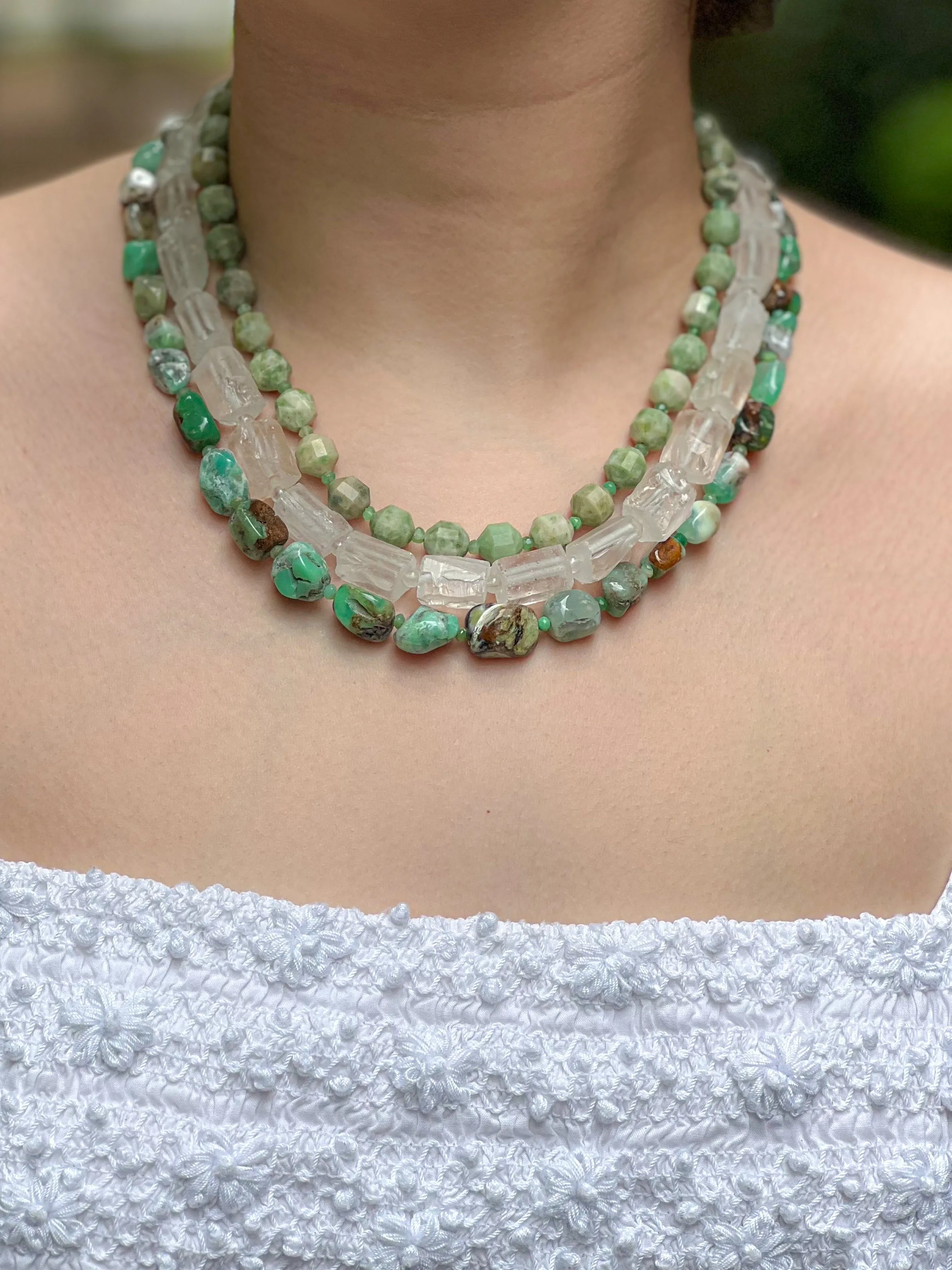 Chrysoprase, Rock Crystal and Natural Jade Necklace