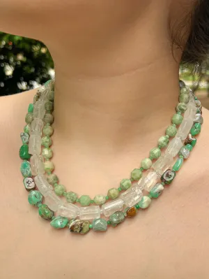 Chrysoprase, Rock Crystal and Natural Jade Necklace