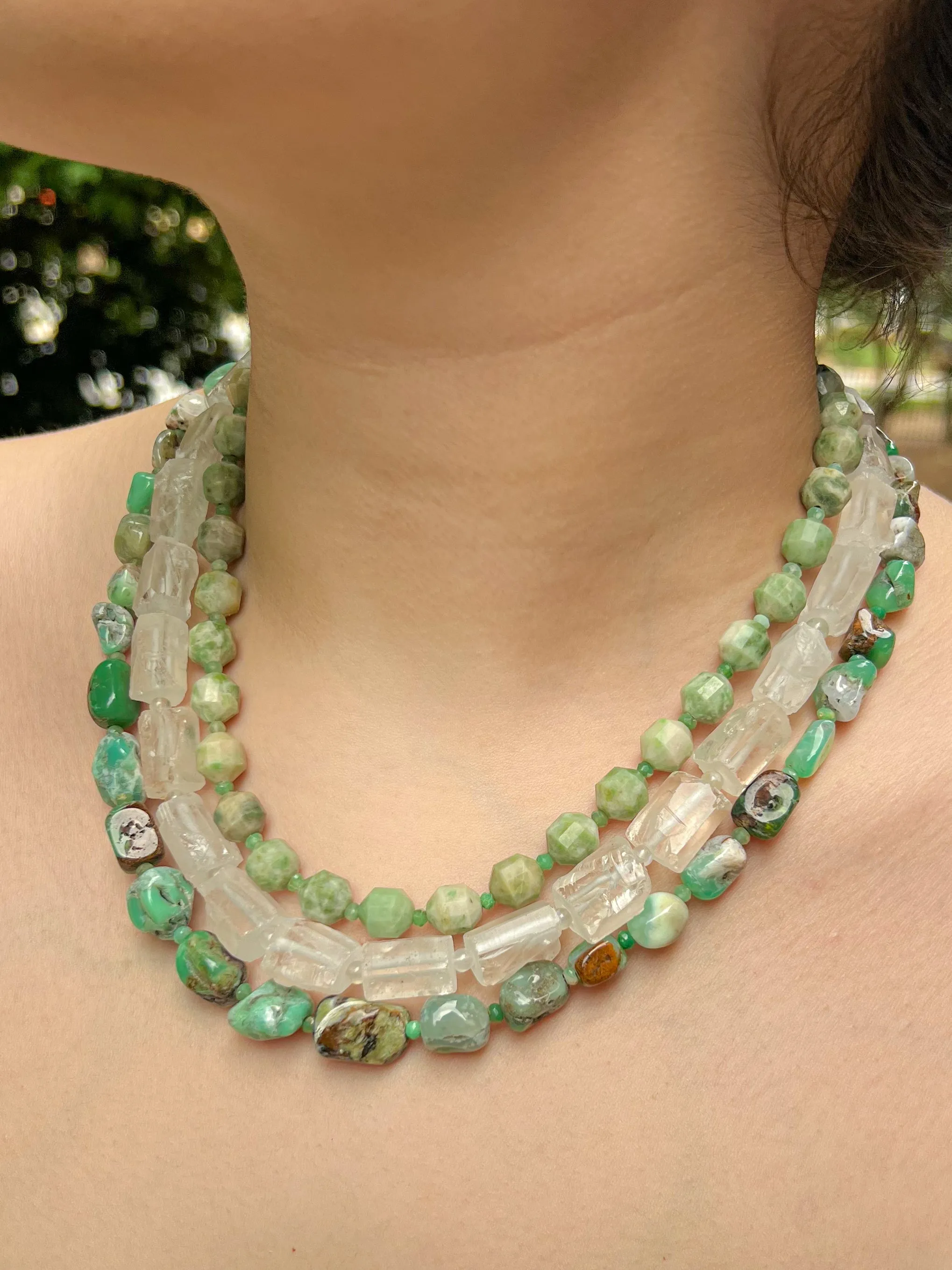 Chrysoprase, Rock Crystal and Natural Jade Necklace