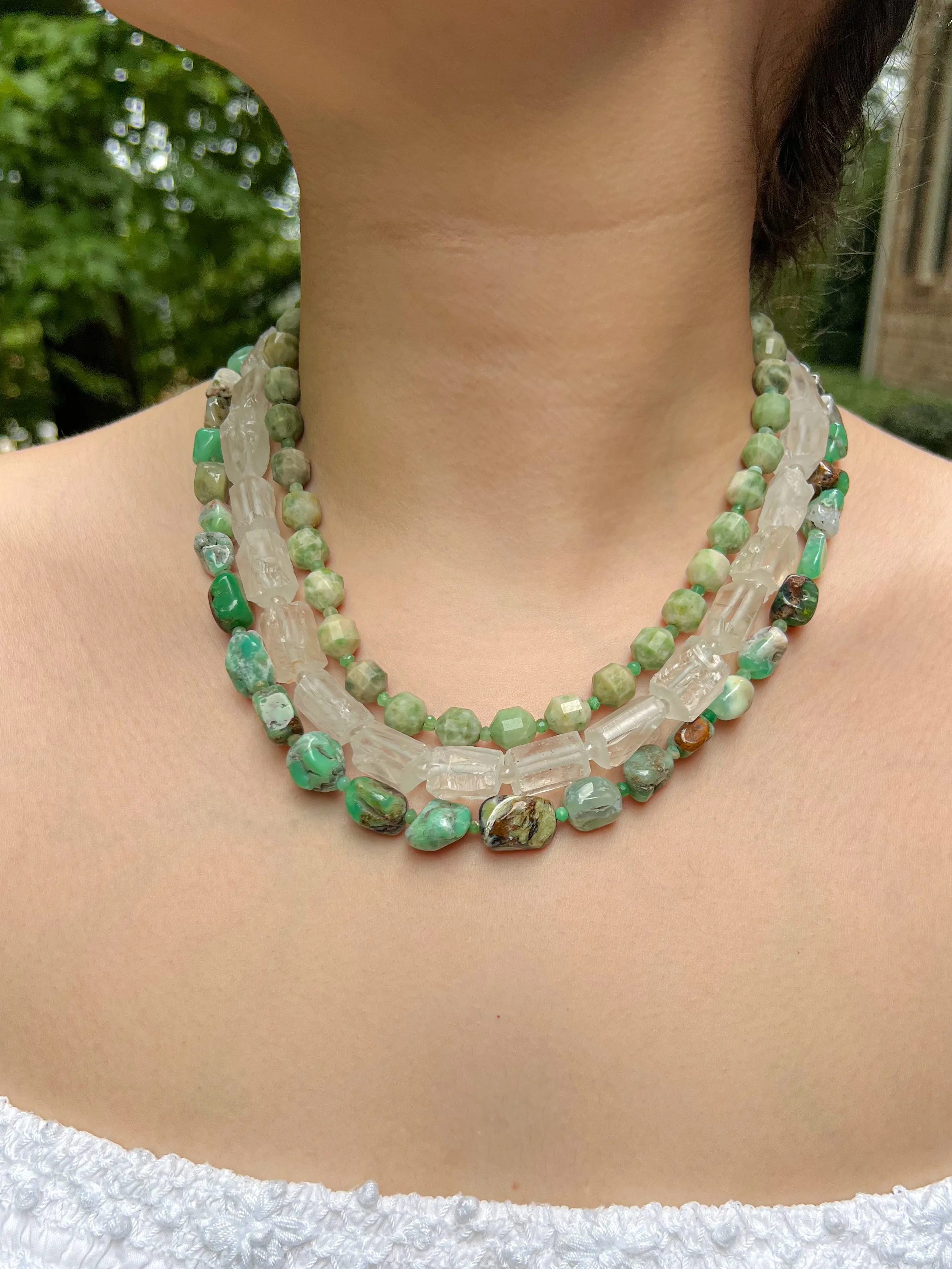 Chrysoprase, Rock Crystal and Natural Jade Necklace