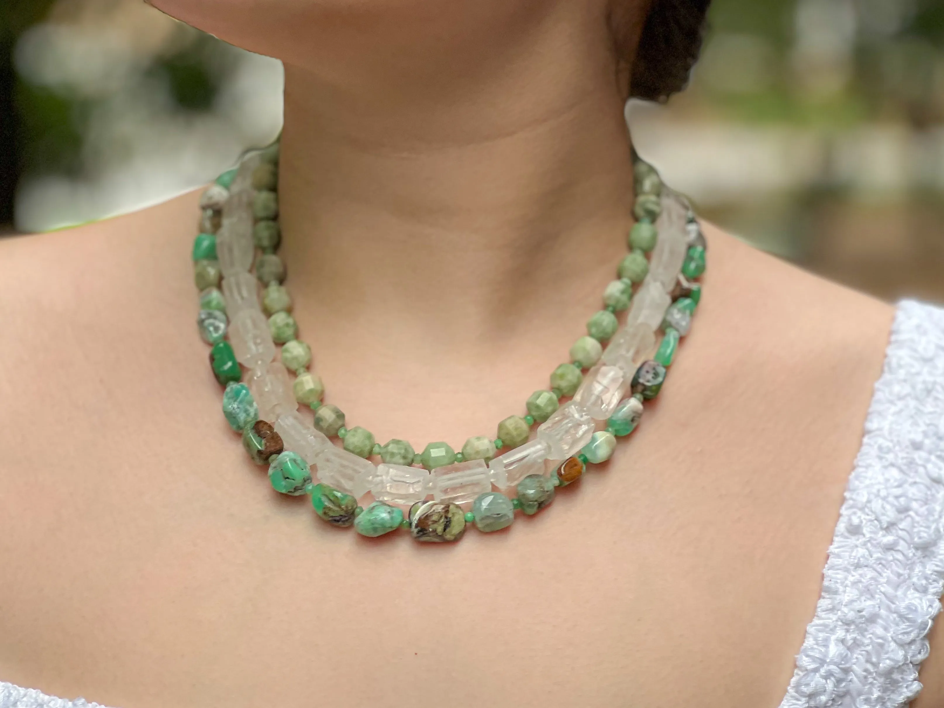 Chrysoprase, Rock Crystal and Natural Jade Necklace
