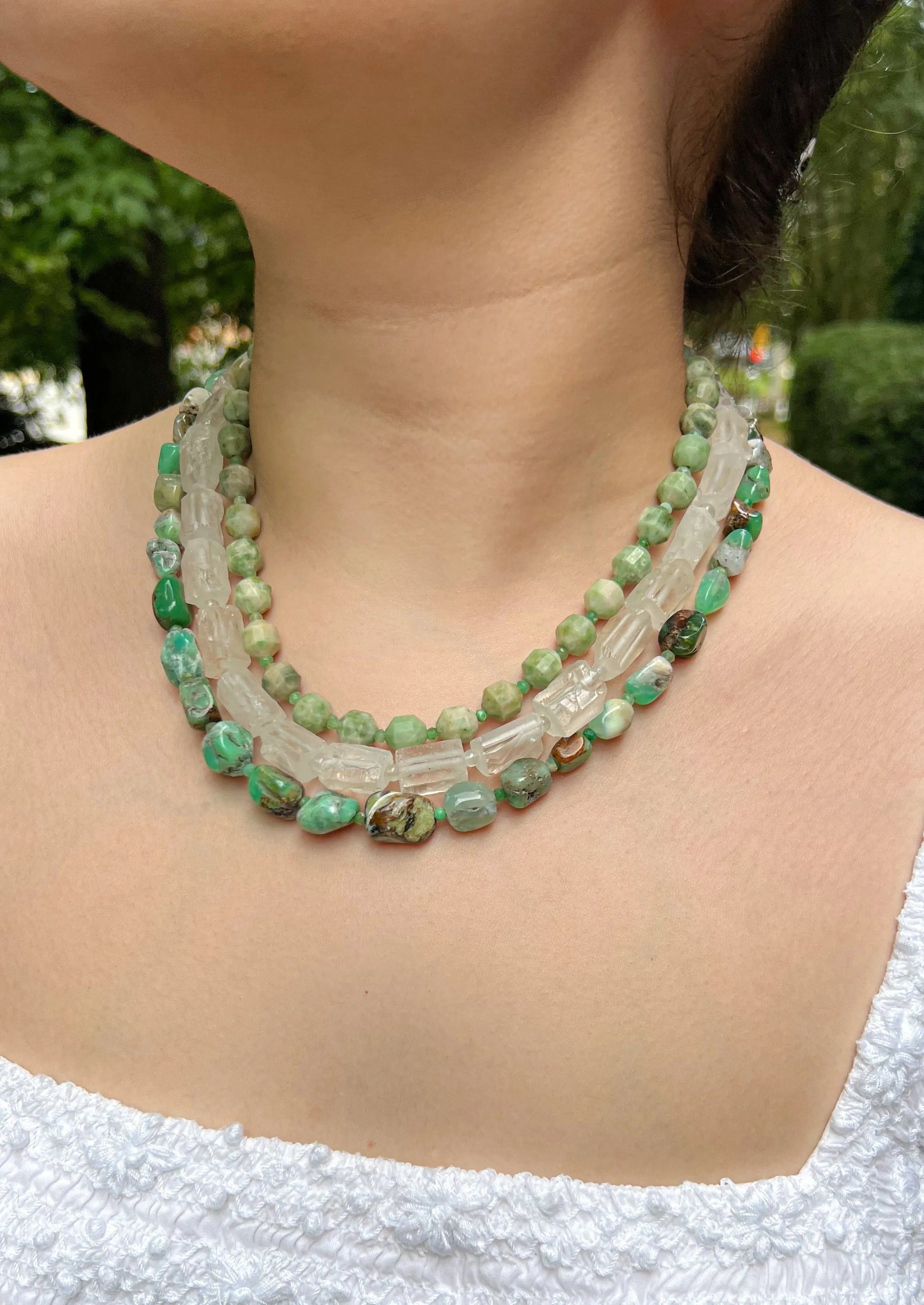 Chrysoprase, Rock Crystal and Natural Jade Necklace
