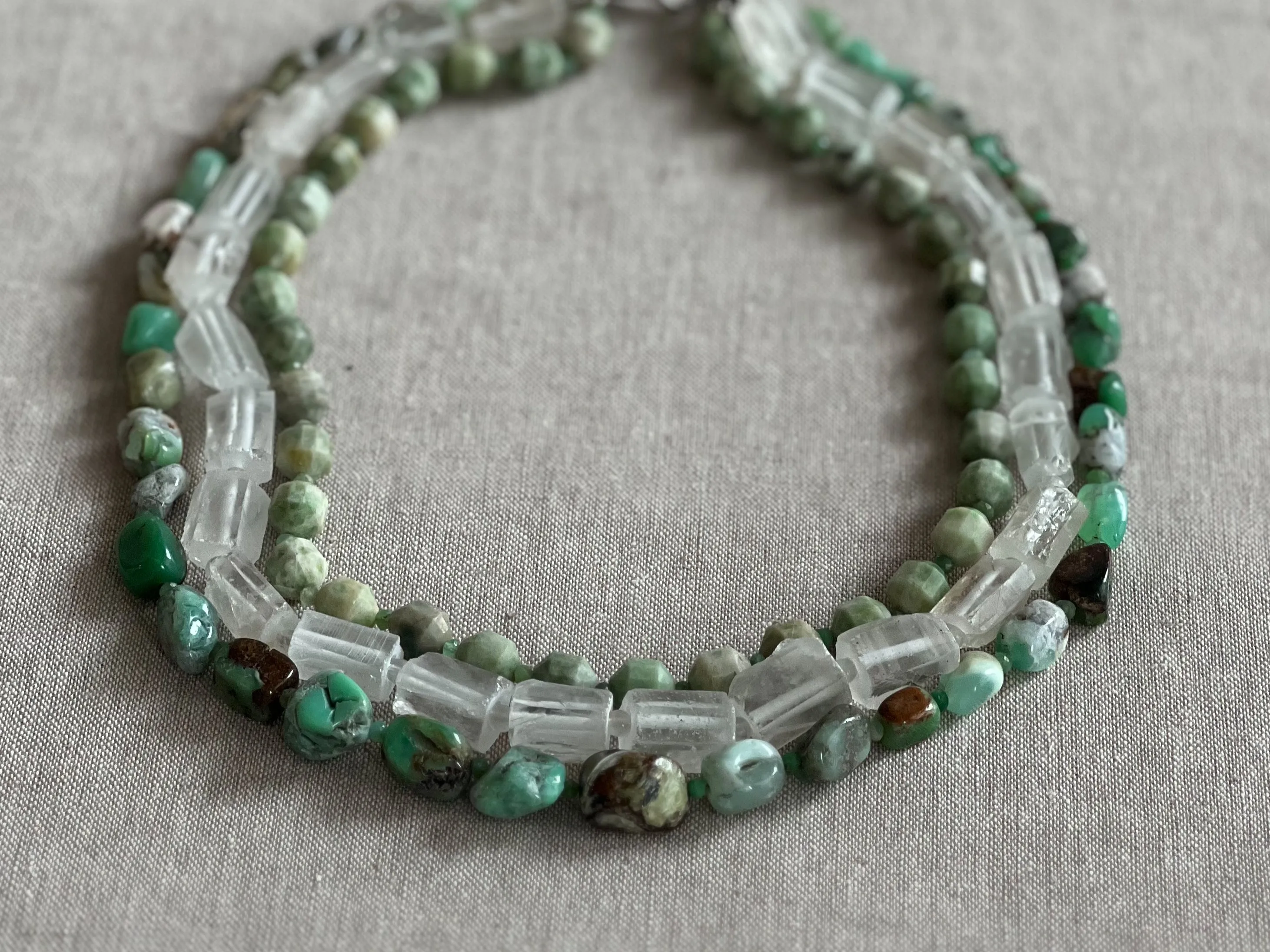 Chrysoprase, Rock Crystal and Natural Jade Necklace