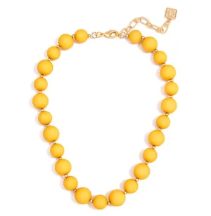 Chunky Matte Beaded Collar Necklace w/ Shiny Metal Spacers - Honey