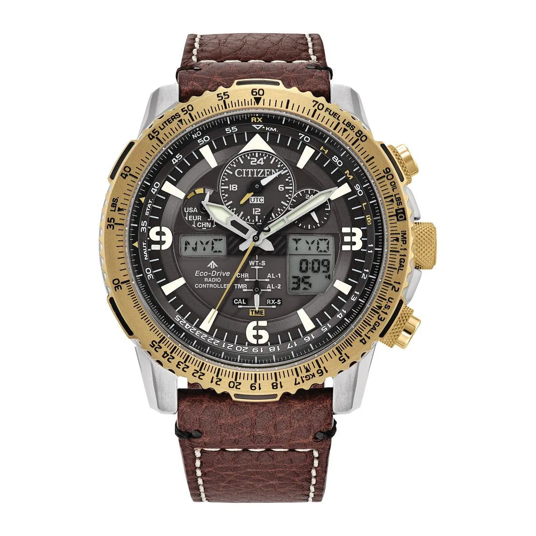 Citizen Promaster Skyhawk A-T Mens Eco Drive Two Tone Brown Leather Strap Watch