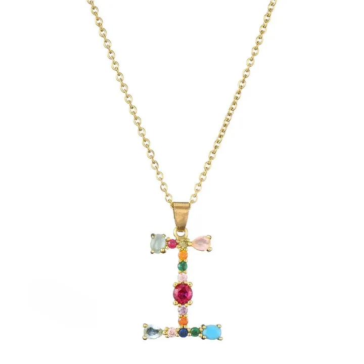 Colorful Crystal Letter Pendant Necklaces