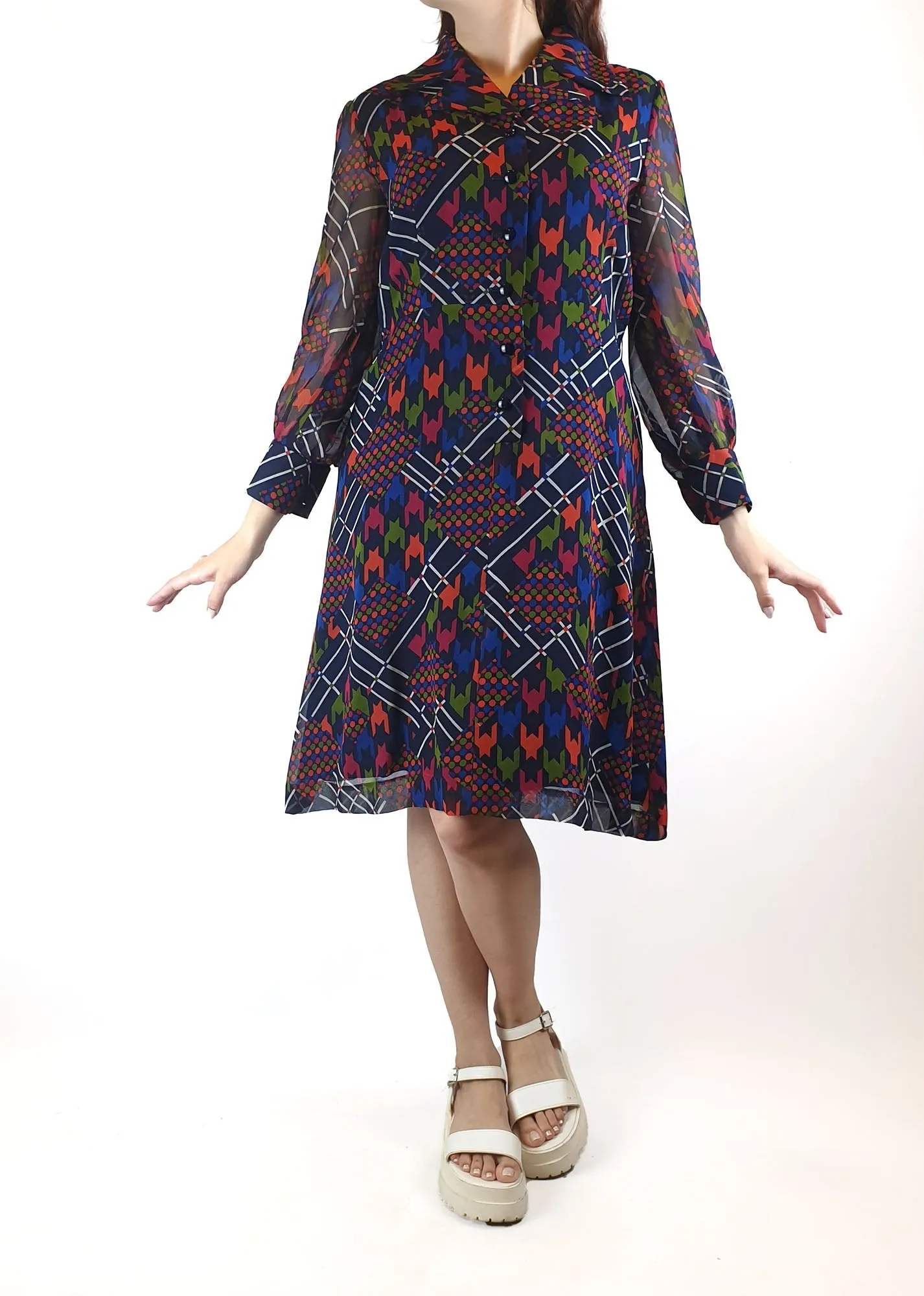 Colourful long sleeve shirt dress fits size 10