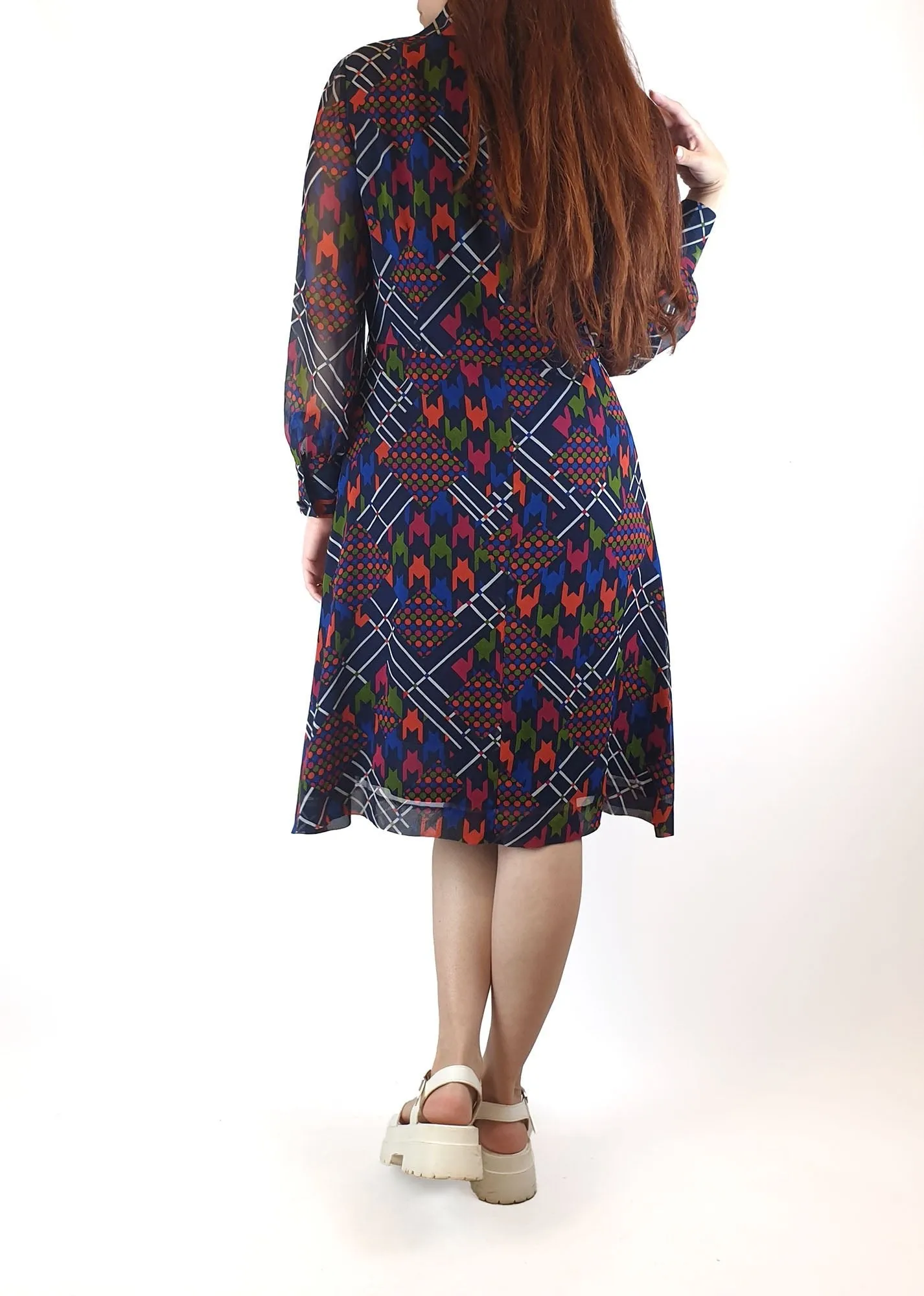 Colourful long sleeve shirt dress fits size 10