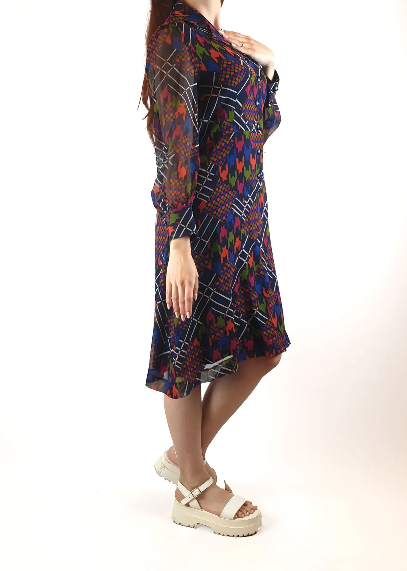 Colourful long sleeve shirt dress fits size 10
